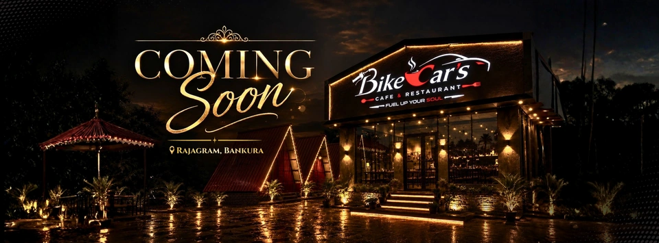 BikeCar's Cafe & Restaurant Official Coming Soon Poster — Rajagram, Bankura